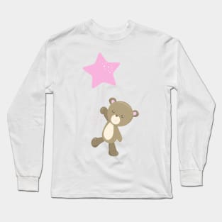 Cute Bear, Little Bear, Bear With Balloon, Star Long Sleeve T-Shirt